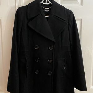 DKNY Black Double-Breasted Peacoat